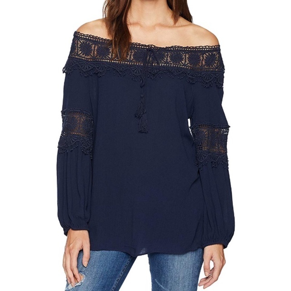 NWT Ella Moon XS Standard Bubble Sleeve Top Navy Blue